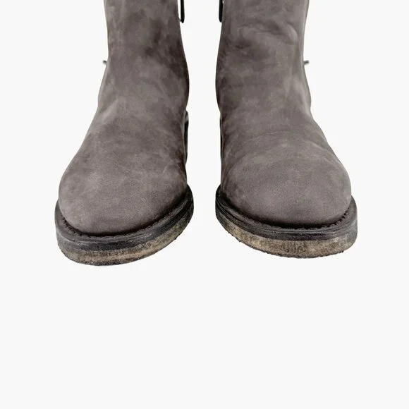 Chanel Turnlock CC Ankle Boots EU 39 US 8-8.5 Gray Suede Low Block Heel Bootie
